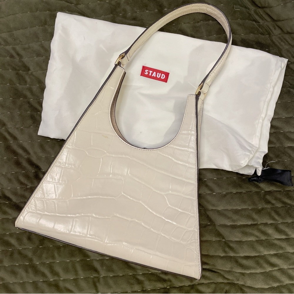 STAUD Small Rey Croc-Embossed Leather Bag